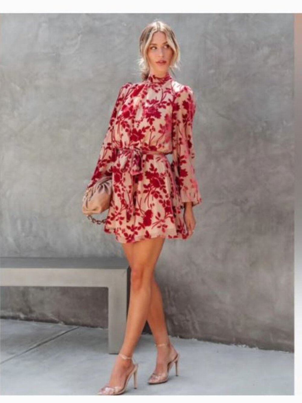 Vici Calgary Floral Velvet Burnout Tie Dress XL Mini High Neck Billowy